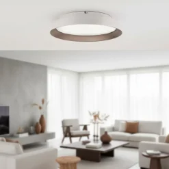 Plafoniere Moderne-Selezionato da Mazzolaluce Plafoniera per soggiorno moderna bianca e caffe tonda led 3000k dimmerabile