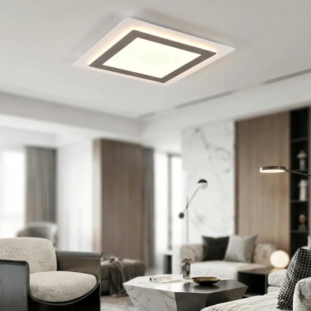 Plafoniere Moderne-Selezionato da Mazzolaluce Plafoniera quadrata moderna nickel led 2700k a 6500k con telecomando