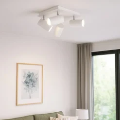 Plafoniere Moderne-Selezionato da Mazzolaluce Plafoniera quadrata moderna bianca con 4 faretti orientabili
