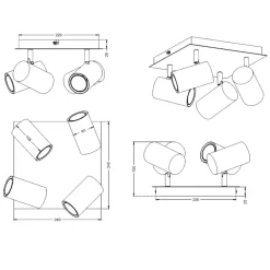 Plafoniere Moderne-Selezionato da Mazzolaluce Plafoniera quadrata moderna bianca con 4 faretti orientabili