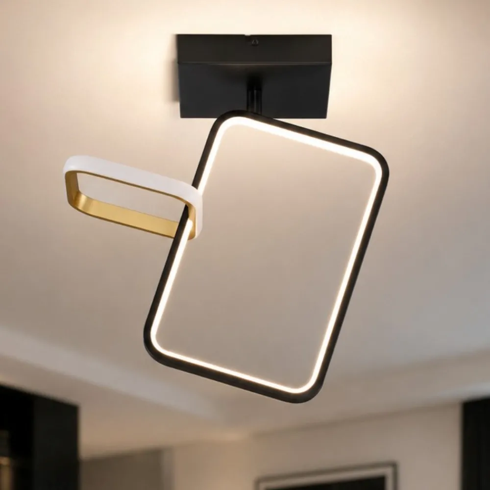 Plafoniere Moderne-Selezionato da Mazzolaluce Plafoniera quadrati design moderna nero oro led 30w 3200k dimmerabile