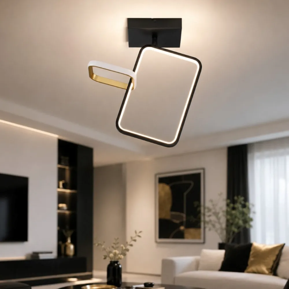 Plafoniere Moderne-Selezionato da Mazzolaluce Plafoniera quadrati design moderna nero oro led 30w 3200k dimmerabile