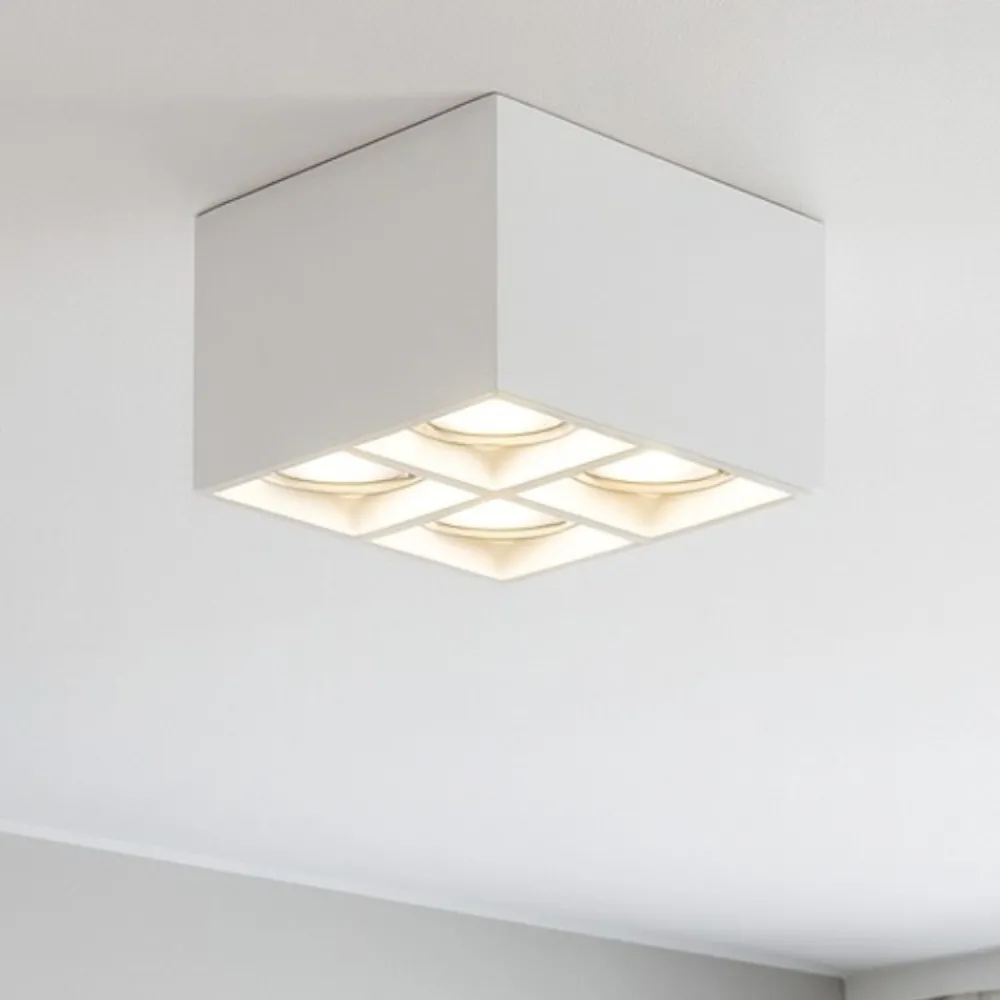 Plafoniere Moderne-Selezionato da Mazzolaluce Plafoniera quadrato da soffitto 4 luci in gesso bianco