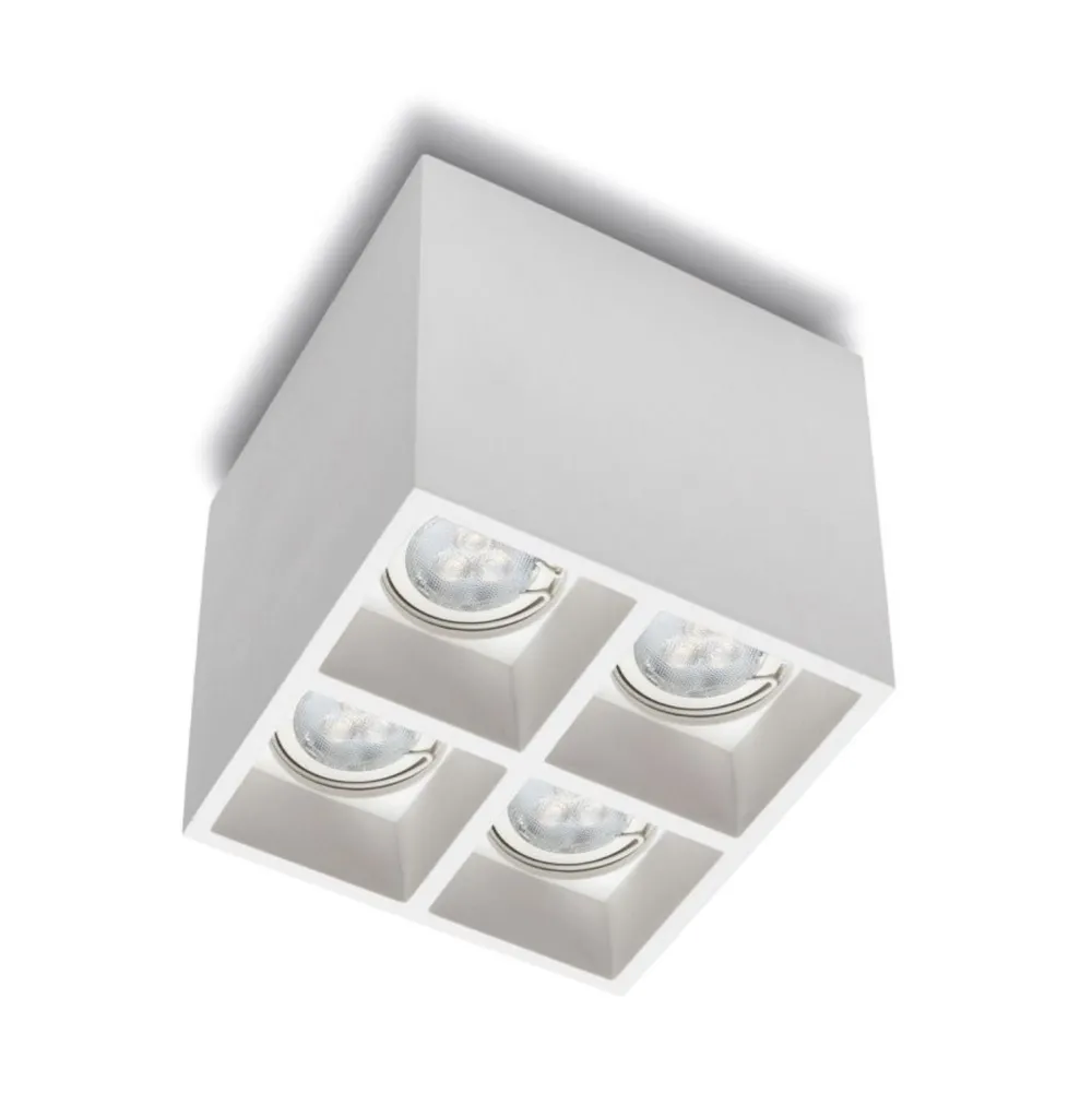Plafoniere Moderne-Selezionato da Mazzolaluce Plafoniera quadrato da soffitto 4 luci in gesso bianco