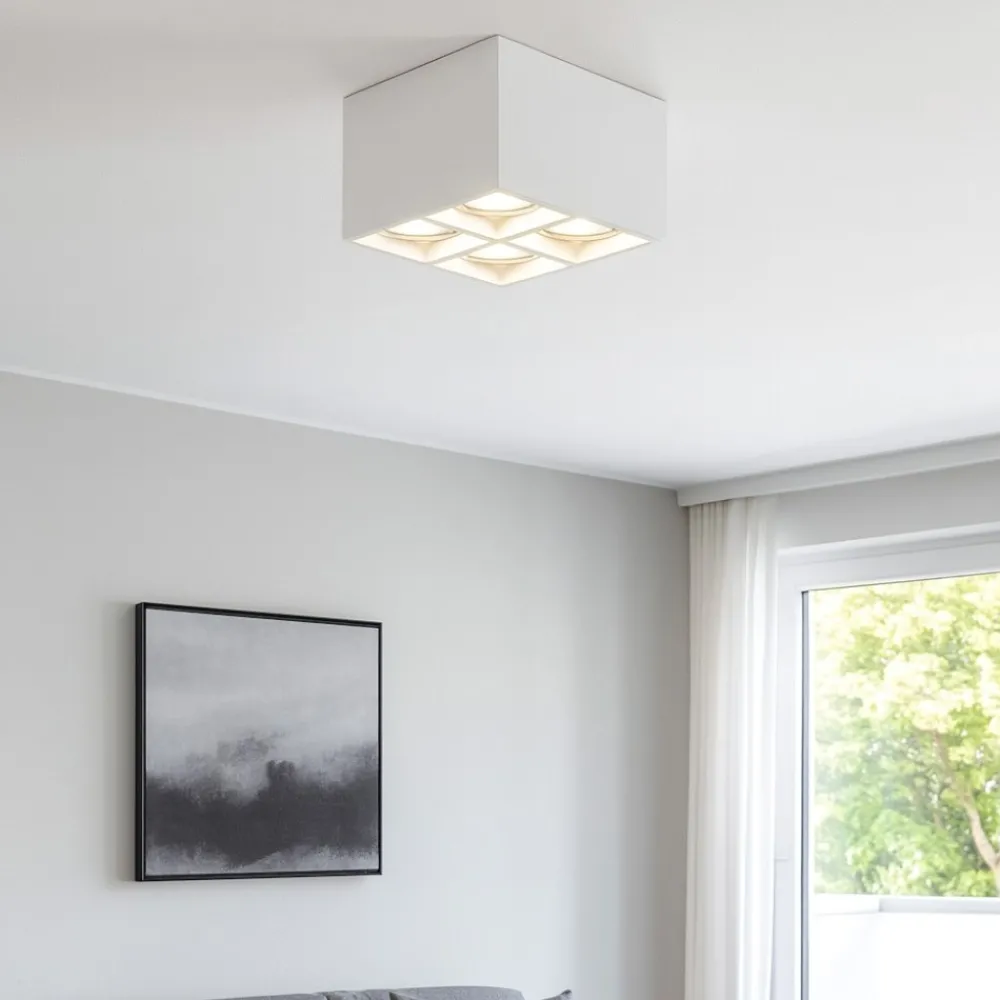 Plafoniere Moderne-Selezionato da Mazzolaluce Plafoniera quadrato da soffitto 4 luci in gesso bianco