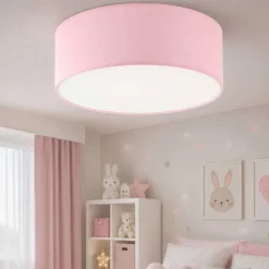 Plafoniere Moderne-Selezionato da Mazzolaluce Plafoniera rosa per cameretta bambina cilindro di tessuto