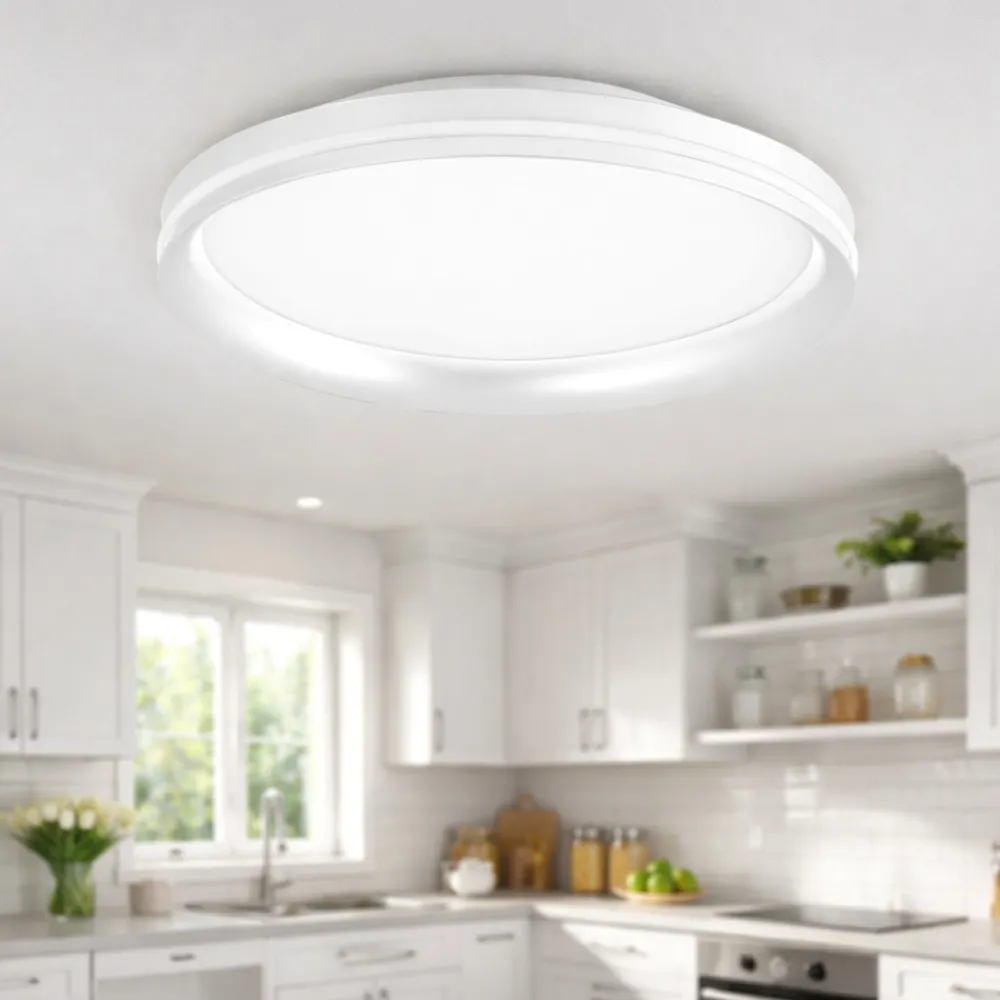 Plafoniere Moderne-Fabas Luce Plafoniera rotonda bianca isy led 2700k 3200k 4000k per cucina