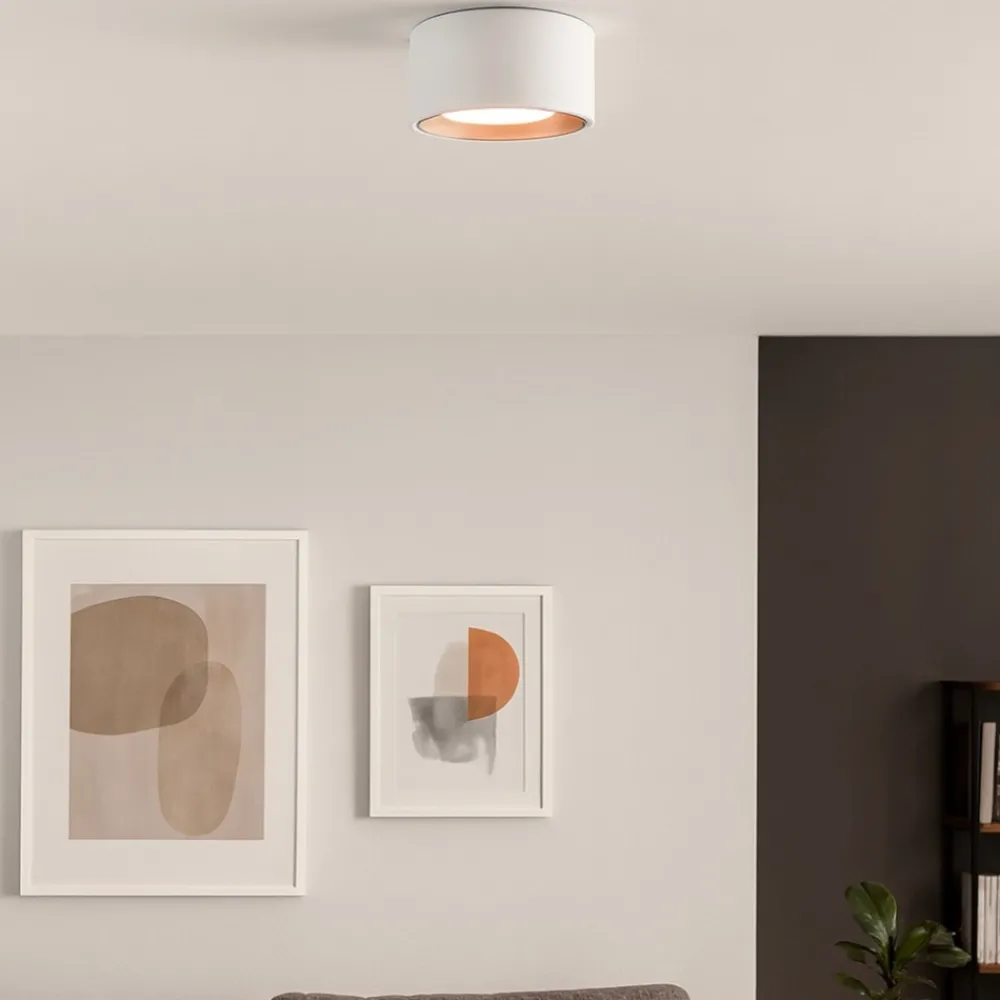 Plafoniere Moderne-Sforzin Illuminazione Plafoniera rotonda da soffitto gesso bianco interno rame sforzin nasso
