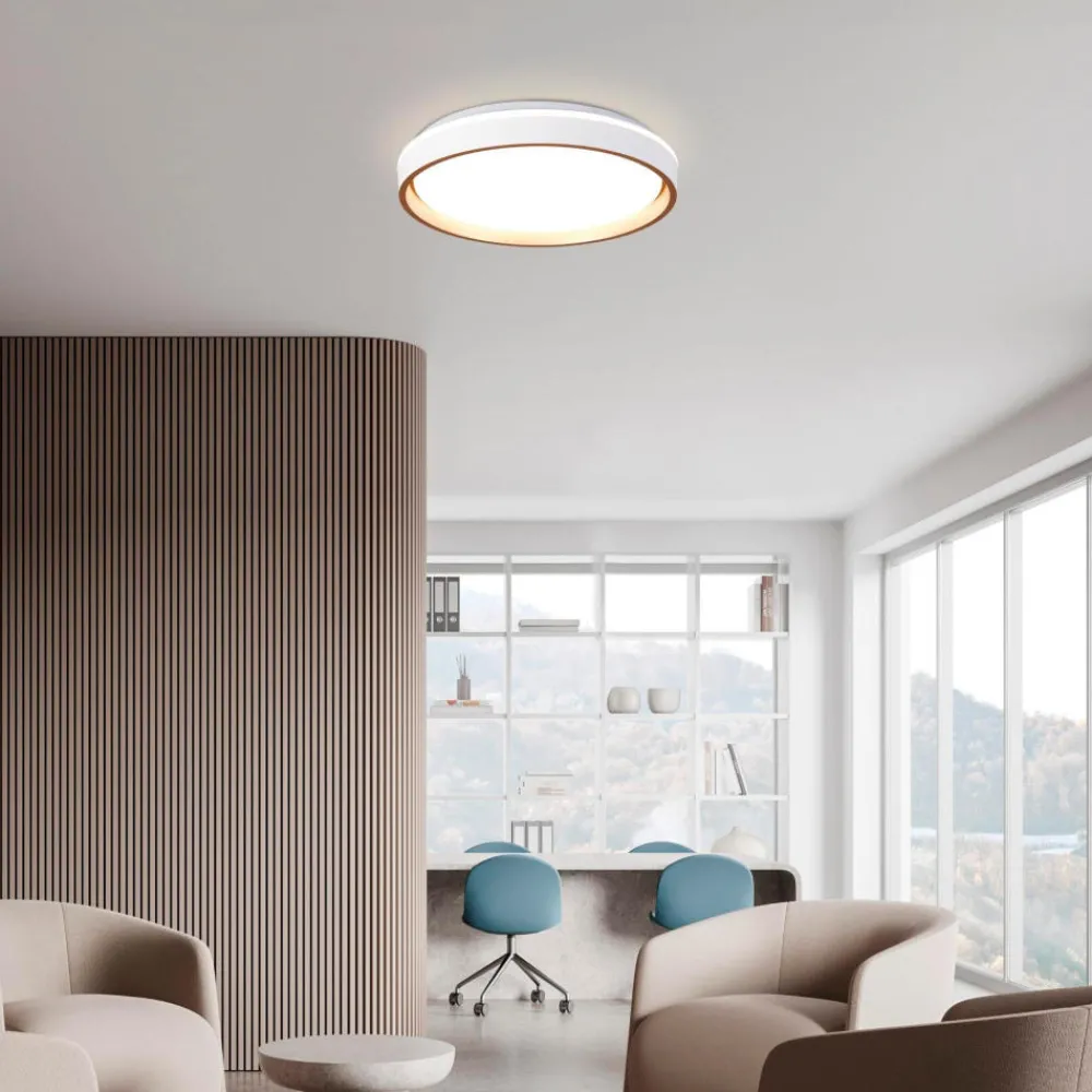 Plafoniere Moderne-Selezionato da Mazzolaluce Plafoniera rotonda moderna bianco oro led 55w cct con telecomando