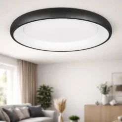 Plafoniere Moderne-Selezionato da Mazzolaluce Plafoniera rotonda nera 62cm per soggiorno moderna led dimmerabile