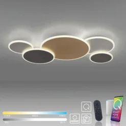 Plafoniere Moderne-Selezionato da Mazzolaluce Plafoniera smart cerchi nero oro grigio led 2700k a 5000k con telecomando