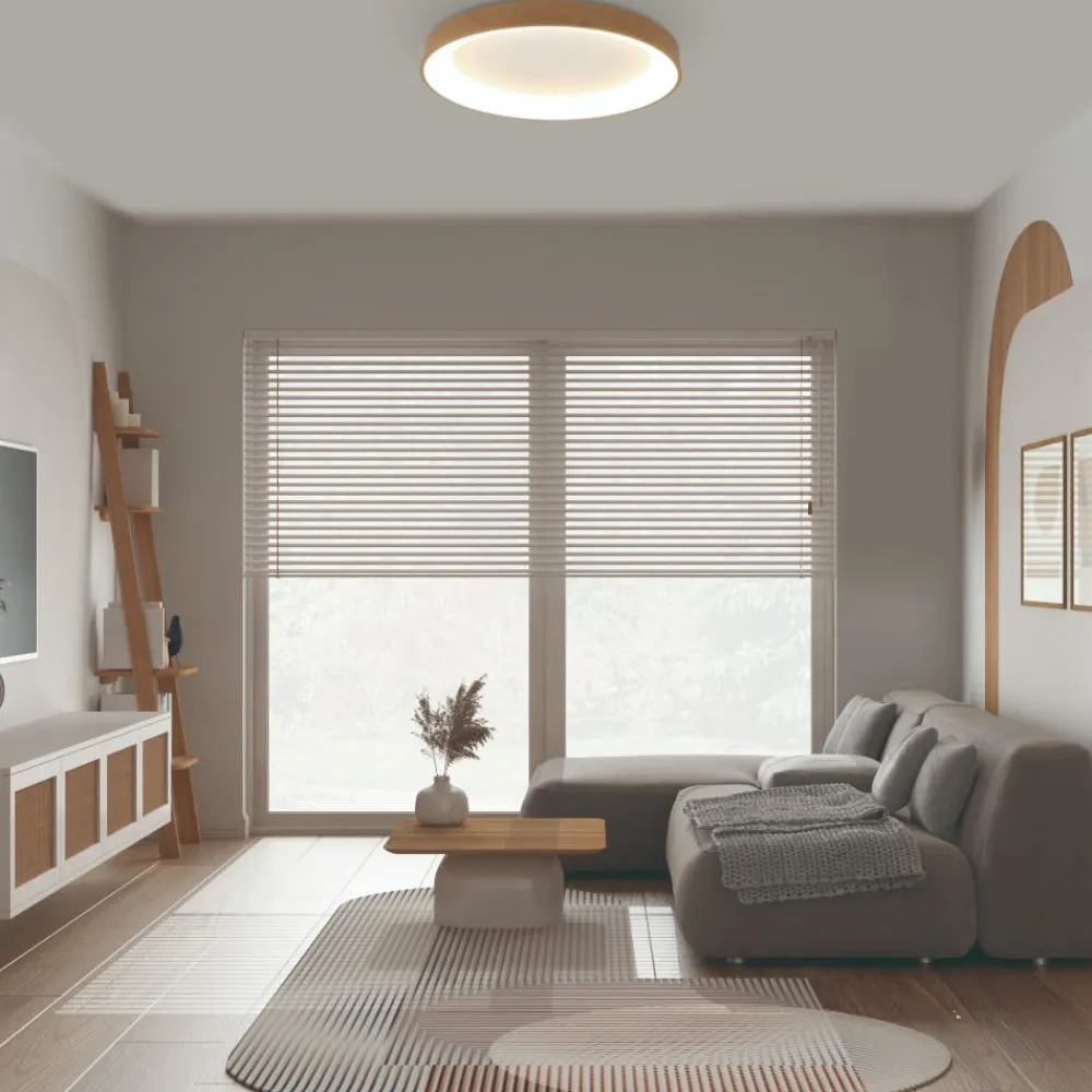 Plafoniere Moderne-Selezionato da Mazzolaluce Plafoniera smart 38cm anello led effetto legno 2700k-5000k con telecomando app