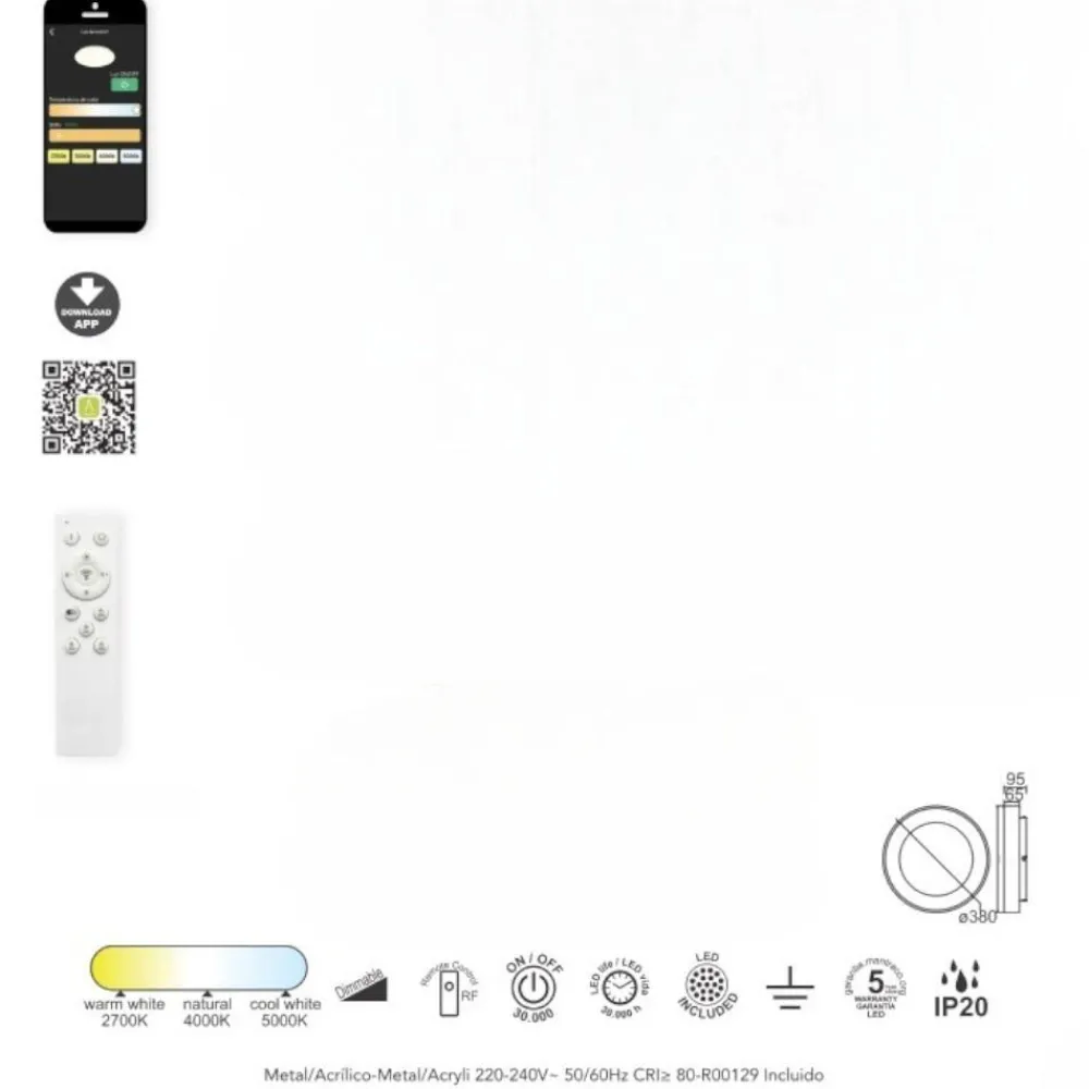 Plafoniere Moderne-Selezionato da Mazzolaluce Plafoniera smart 38cm anello led effetto legno 2700k-5000k con telecomando app