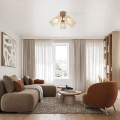 Plafoniere Moderne-Selezionato da Mazzolaluce Plafoniera stile scandinavo in legno paralumi di lino per soggiorno