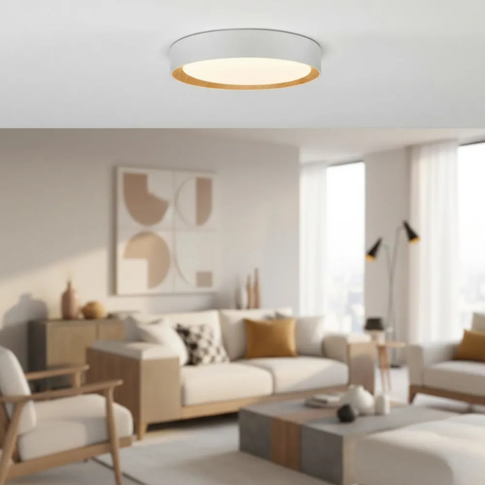 Plafoniere Moderne-Selezionato da Mazzolaluce Plafoniera tonda bianca 35cm led 30w 3000k dimmerabile legno