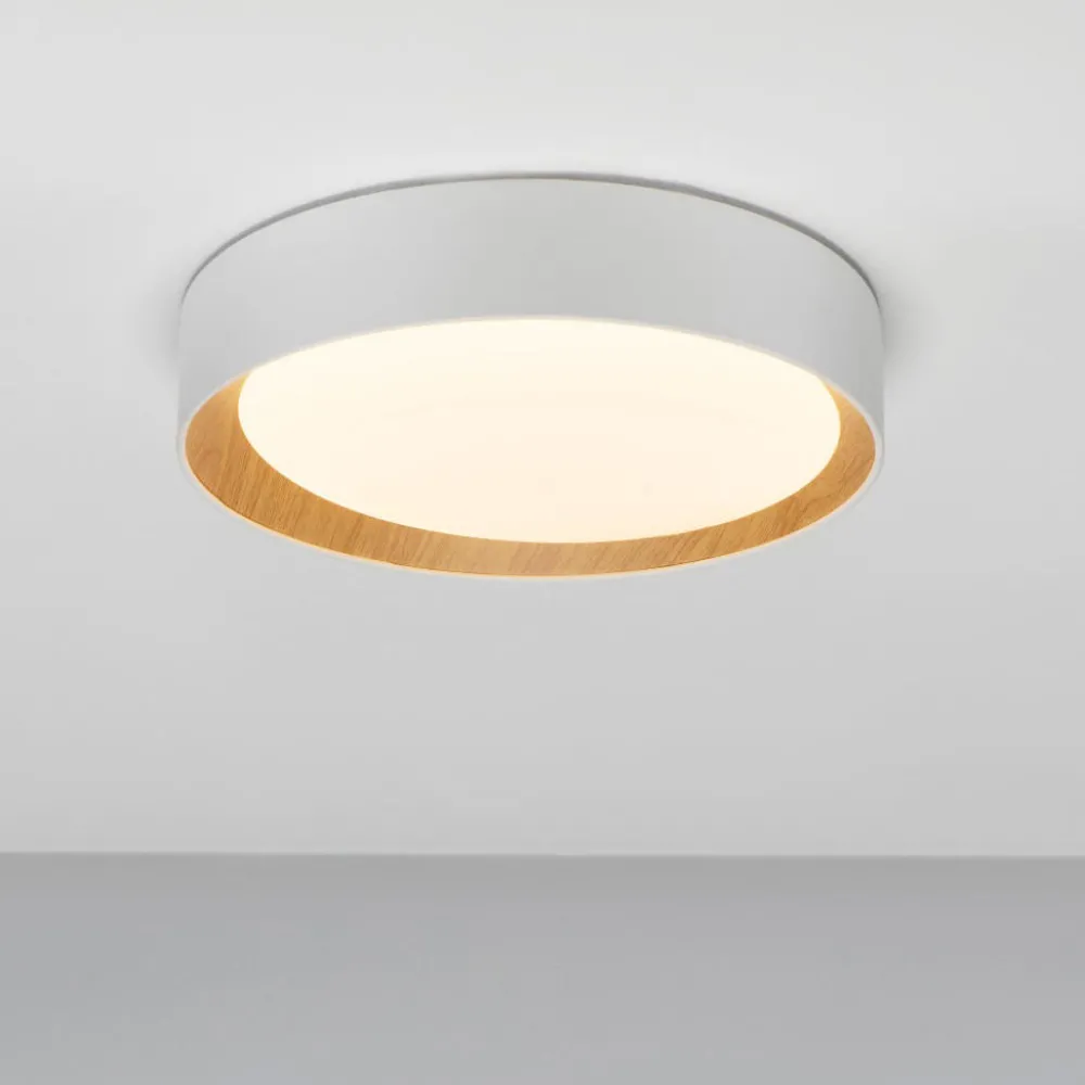 Plafoniere Moderne-Selezionato da Mazzolaluce Plafoniera tonda bianca 35cm led 30w 3000k dimmerabile legno