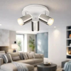 Plafoniere Moderne-Selezionato da Mazzolaluce Plafoniera tonda con luci spot orientabili bianco nickel
