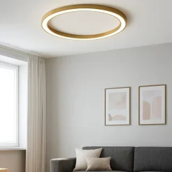 Plafoniere Moderne-Selezionato da Mazzolaluce Plafoniera tonda led triac dimmerabile 3000k 100cm ottone opaco