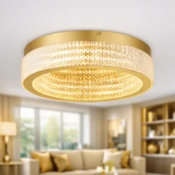 Plafoniere Moderne-Selezionato da Mazzolaluce Plafoniera tonda oro effetto cristallo per salotto contemporaneo