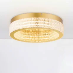 Plafoniere Moderne-Selezionato da Mazzolaluce Plafoniera tonda oro effetto cristallo per salotto contemporaneo