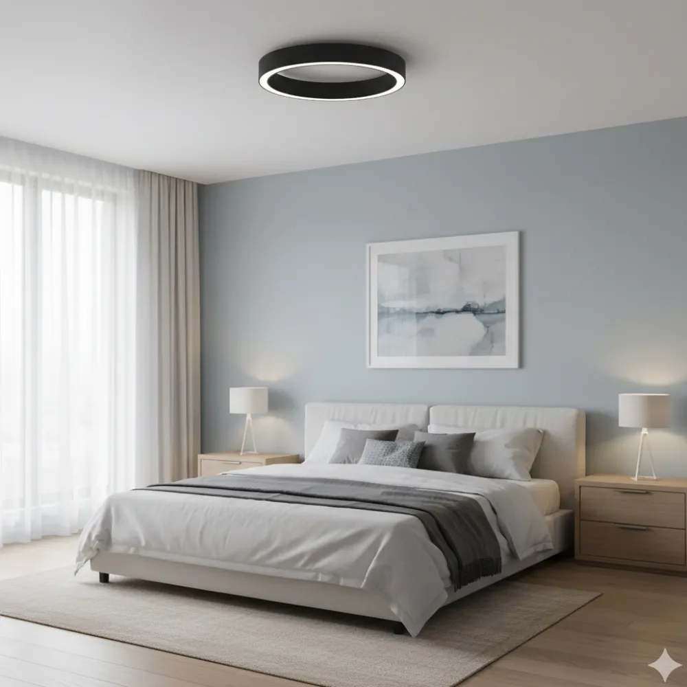 Plafoniere Moderne-Selezionato da Mazzolaluce Plafoniera tonda per camera da letto led 3000k dimmerabile nero 60 cm