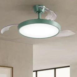 Ventilatori Da Soffitto-Selezionato da Mazzolaluce Plafoniera ventilatore con luce con telecomando verde petrolio pale retrattili 20mq