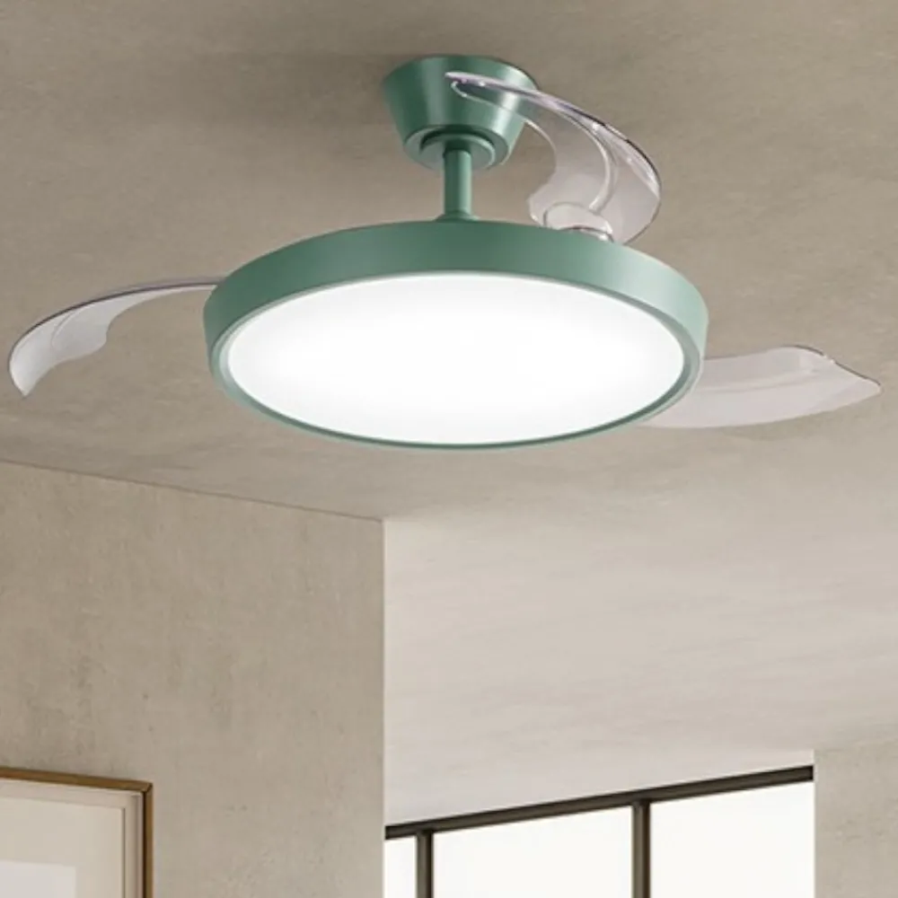 Ventilatori Da Soffitto-Selezionato da Mazzolaluce Plafoniera ventilatore con luce con telecomando verde petrolio pale retrattili 20mq