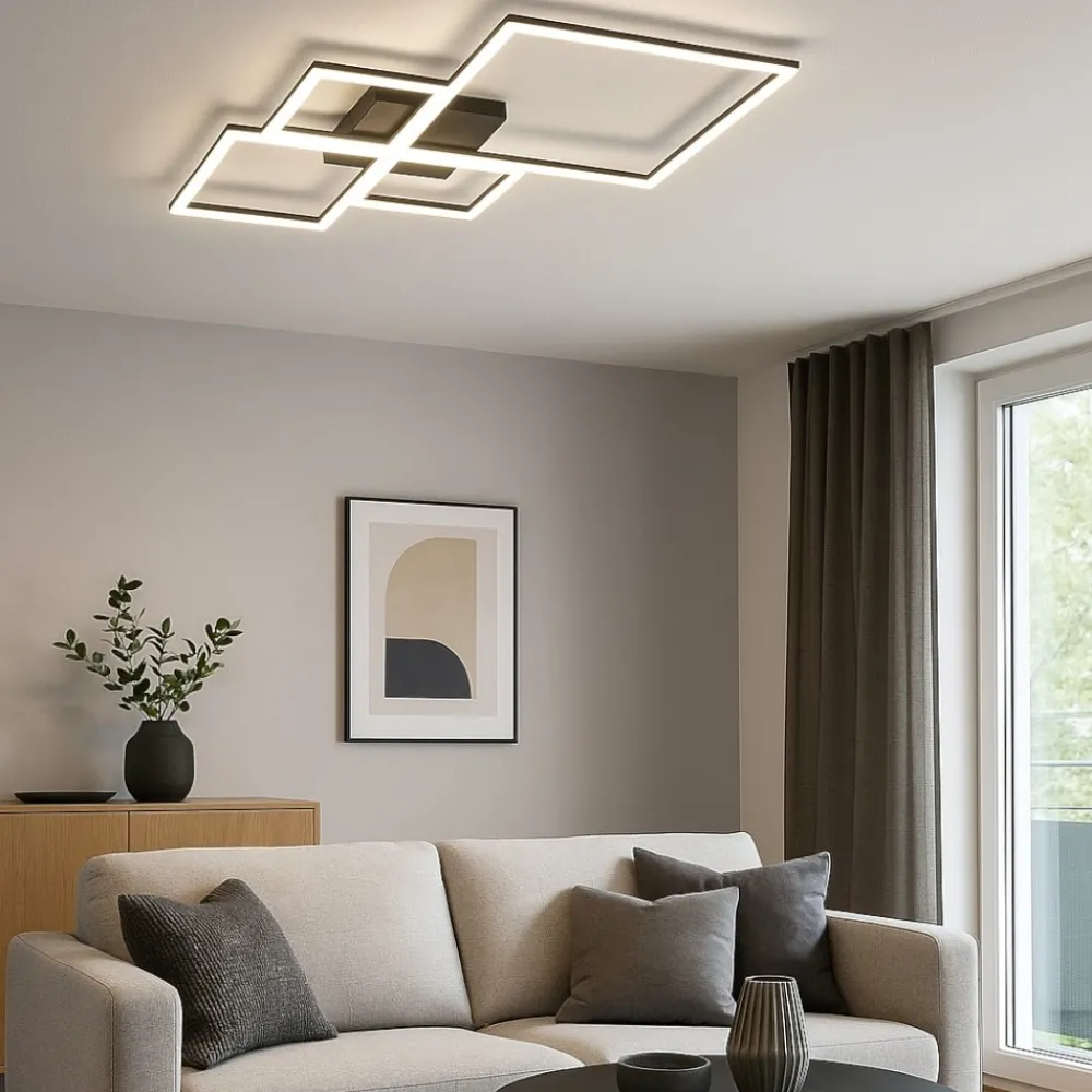 Plafoniere Moderne-Top Light Plafoniera 88w 3000k 4000k toplight four squares nero per soggiorno