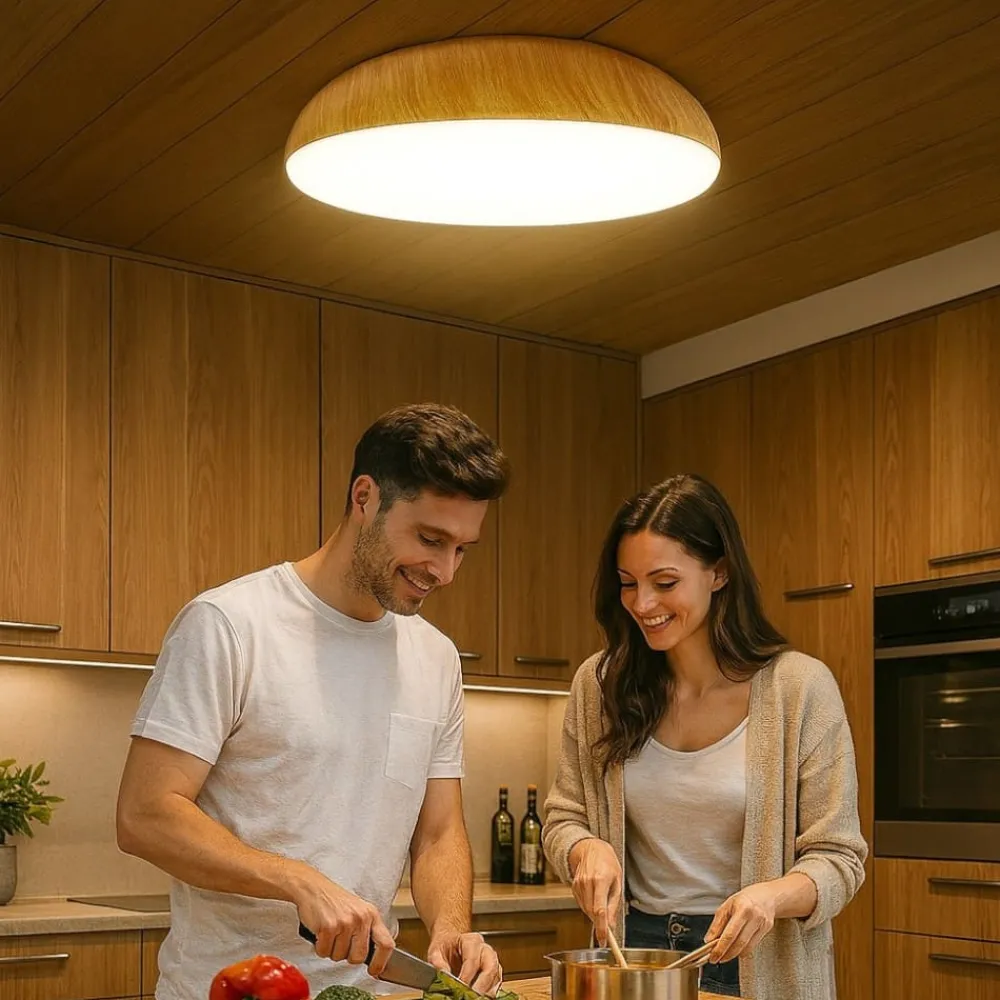 Plafoniere Moderne-Selezionato da Mazzolaluce Plafoniera wood per cucina moderna 50cm effetto legno