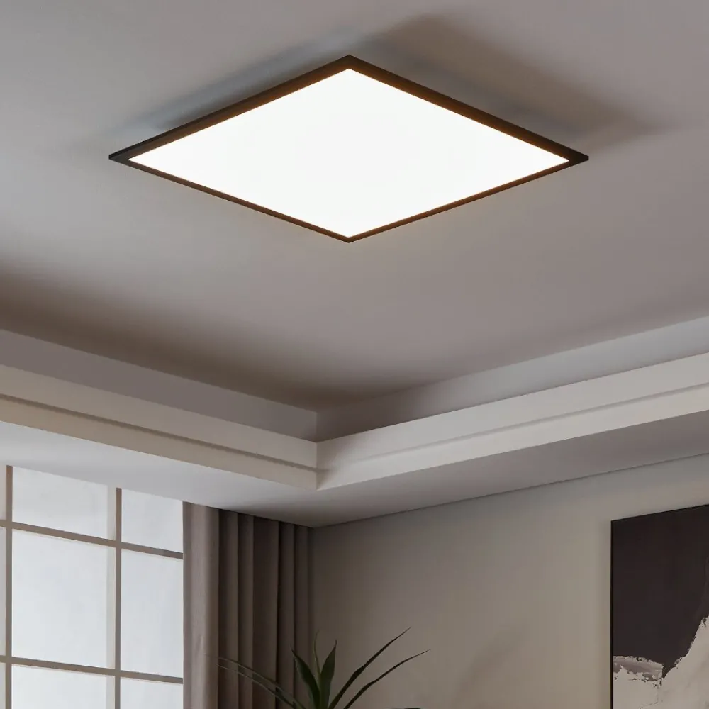 Plafoniere Moderne-Eglo Plafoniera 60x60 nero led 34w 2700k a 6500k dimmerabile controllo remoto app salobrena