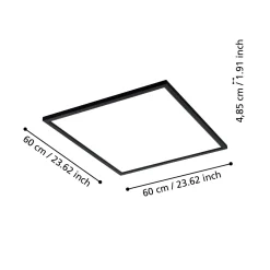 Plafoniere Moderne-Eglo Plafoniera 60x60 nero led 34w 2700k a 6500k dimmerabile controllo remoto app salobrena