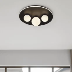 Plafoniere Moderne-Selezionato da Mazzolaluce Plafonira tonda nera con 3 sfere 49cm vetro bianco led 3000k dimmerabile