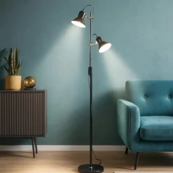 Lampade Da Terra-Ideal Lux Polly pt2 piantana nera da lettura due luci orientabili