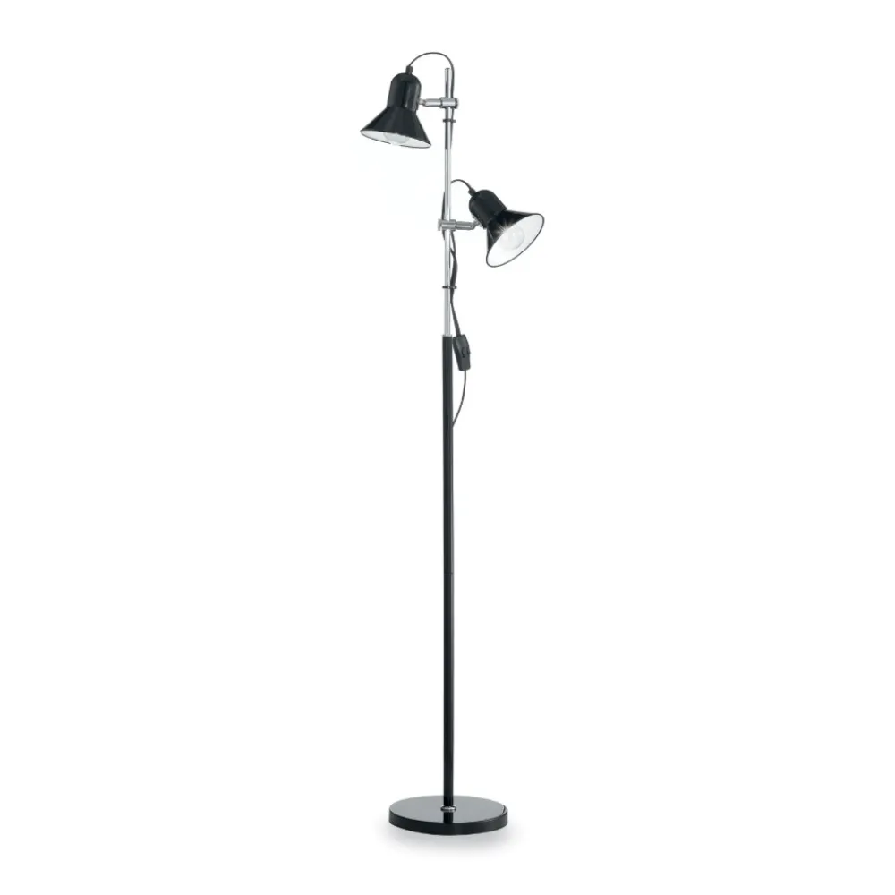 Lampade Da Terra-Ideal Lux Polly pt2 piantana nera da lettura due luci orientabili