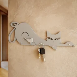 Mobili Ingresso Moderni-Selezionato da Mazzolaluce Portachiavi da parete forma di gatto magnetico legno colore tortora