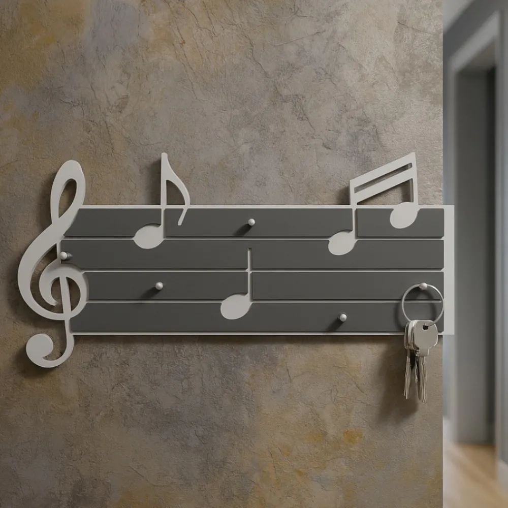 Mobili Ingresso Moderni-Selezionato da Mazzolaluce Portachiavi da parete moderno magnetico pentagramma musicale legno bianco grigio