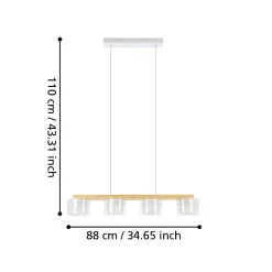 Lampadari Cucina-Eglo Portico z lampadario da cucina paralumi in vetro 4 luci led rgb da 2700k a 6500k
