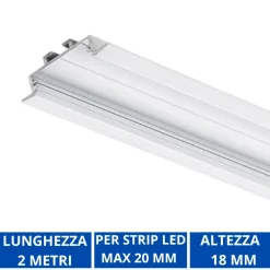 Strisce Led-Selezionato da Mazzolaluce Profilo alluminio 2mt bianco da incasso per strip led max 20mm