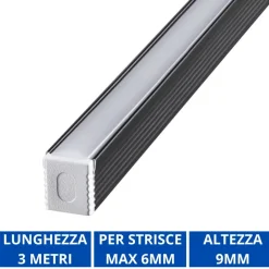 Strisce Led-Ideal Lux Profilo alto 3mt nero per strip led max 6mm