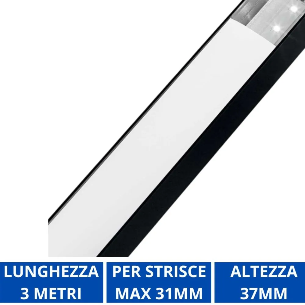 Strisce Led-Ideal Lux Profilo alto nero 3mt per strisce led max 31mm
