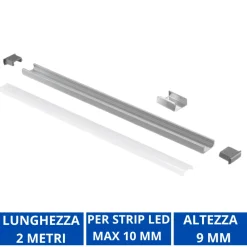 Strisce Led-Gea Luce Profilo grigio 2mt per strip led max 10mm