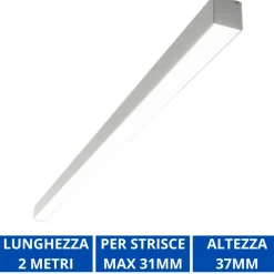 Strisce Led-Ideal Lux Profilo 2mt alto per strisce led max 31mm bianco
