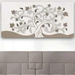 Quadri Moderni-Selezionato da Mazzolaluce Quadro albero della vita moderno 60x120 legno bianco tortora grigio