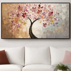 Quadri Moderni-Selezionato da Mazzolaluce Quadro albero in fiore dipinto 140x70 su tela a mano con cornice
