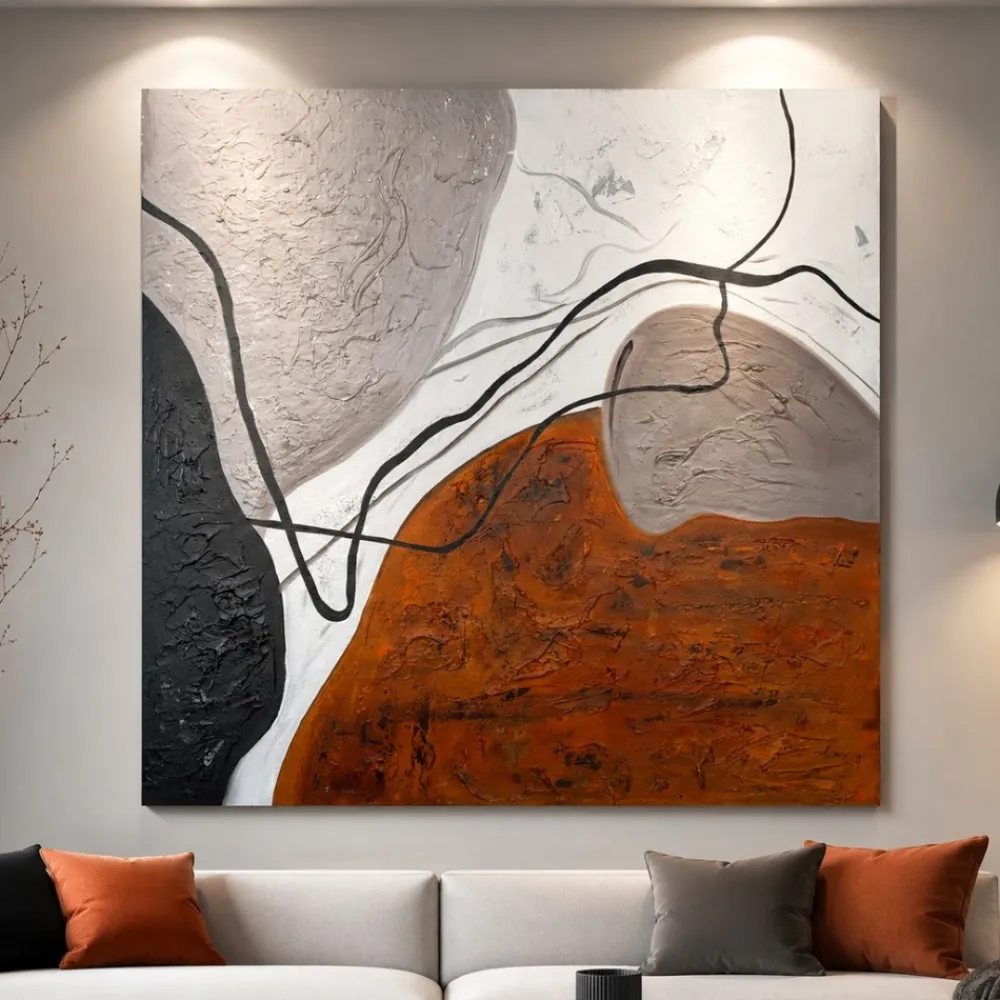 Quadri Moderni-Selezionato da Mazzolaluce Quadro astratto linea e materia 80x80 moderno dipinto a rilievo