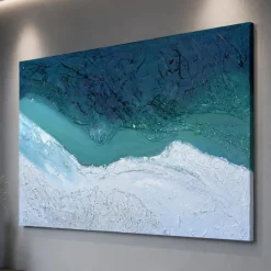 Quadri Moderni-Selezionato da Mazzolaluce Quadro astratto moderno confine acqua materico a rilievo 80x120 cm