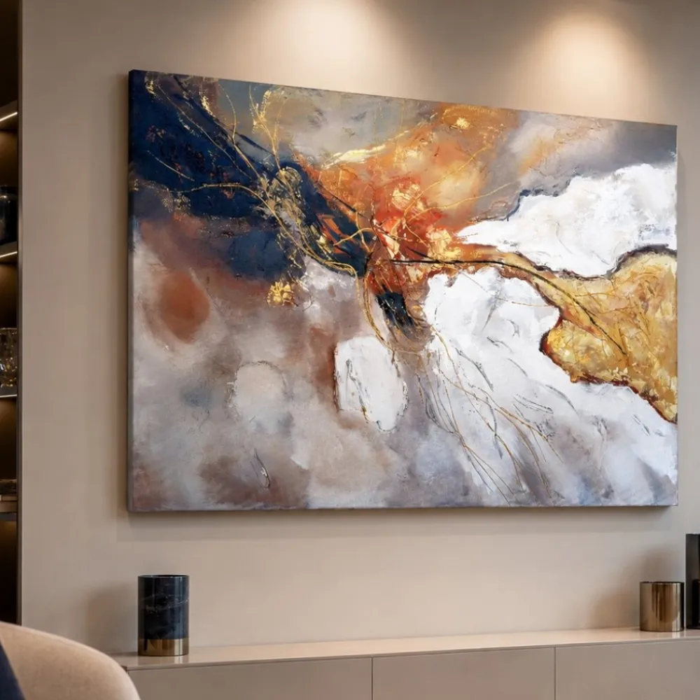 Quadri Moderni-Selezionato da Mazzolaluce Quadro astratto moderno connessioni oro 80x120 cm dipinto su tela materico