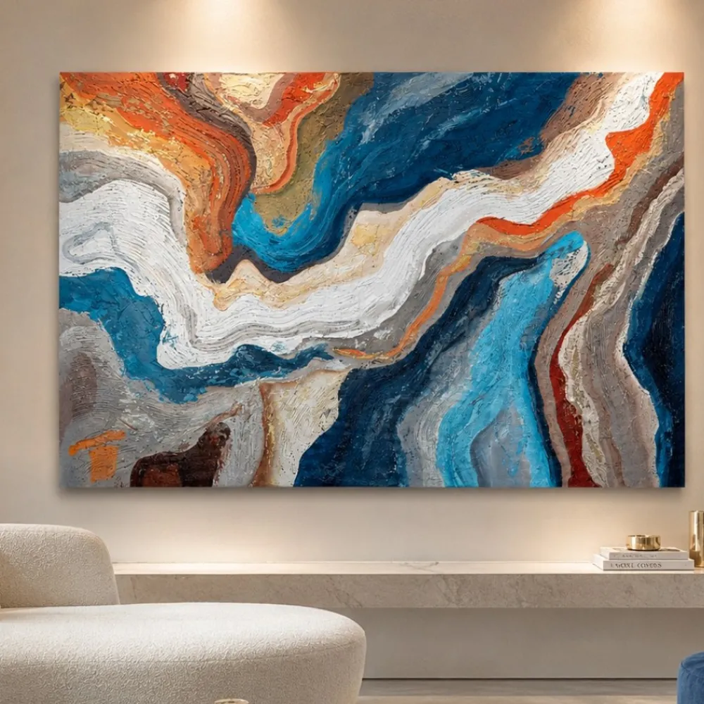 Quadri Moderni-Selezionato da Mazzolaluce Quadro astratto moderno onde di colore 100x150 cm dipinto materico a rilievo per soggiorno