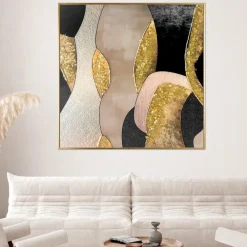 Quadri Moderni-Selezionato da Mazzolaluce Quadro astratto moderno resina lucido cornice oro 90x90