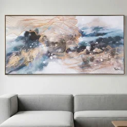 Quadri Moderni-Selezionato da Mazzolaluce Quadro astratto moderno 150x70 infinito cornice oro per soggiorno